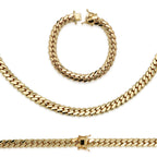 Miami Cuban Link Chain Set Necklace and Bracelet 14K Gold Premium Plated 10-24mm Men Jewelry 24 inch 8.5 inch