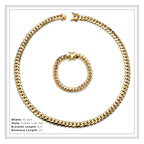 Miami Cuban Link Chain Set Necklace and Bracelet 14K Gold Premium Plated 10-24mm Men Jewelry 24 inch 8.5 inch
