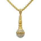Microphone Cubic Zirconia Pendant with Necklace Set 14K Gold Plated Stainless Steel