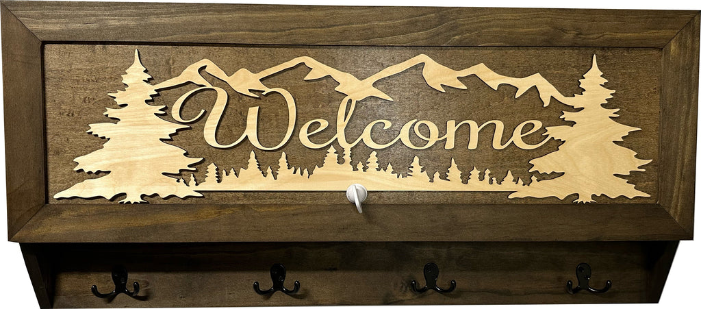 Welcome Mountain Scene Hidden Firearm Storage Coat Rack