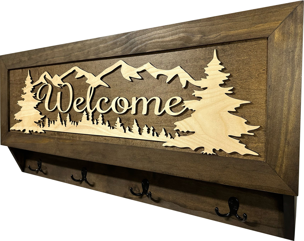 Welcome Mountain Scene Hidden Firearm Storage Coat Rack