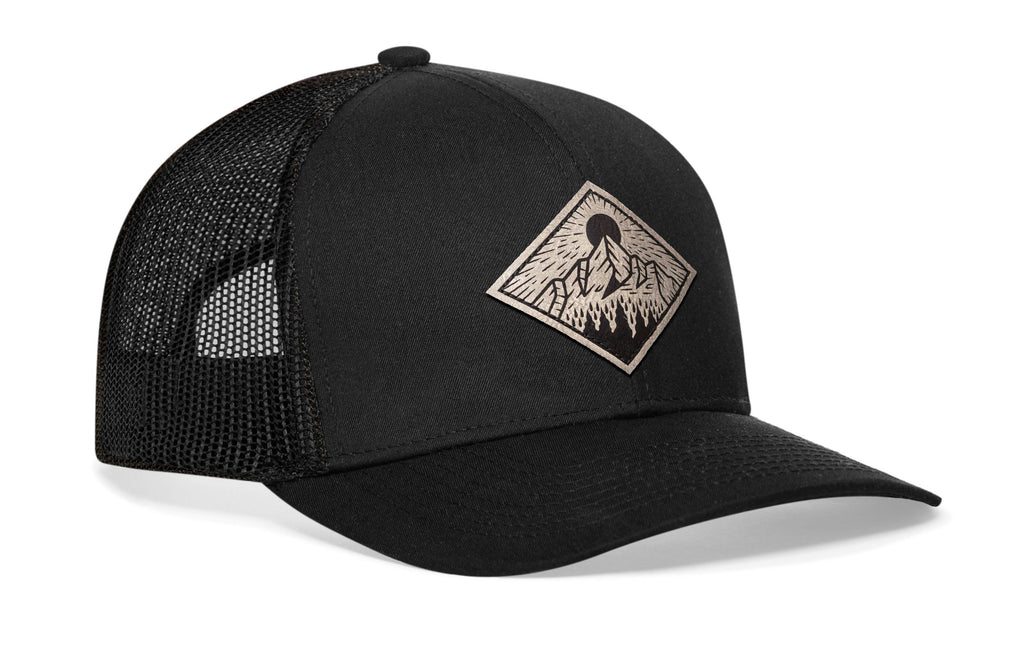Diamond Mountain and Trees Trucker Hat  |  Silver Faux Leather Outdoors Snapback