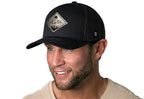Diamond Mountain and Trees Trucker Hat  |  Silver Faux Leather Outdoors Snapback