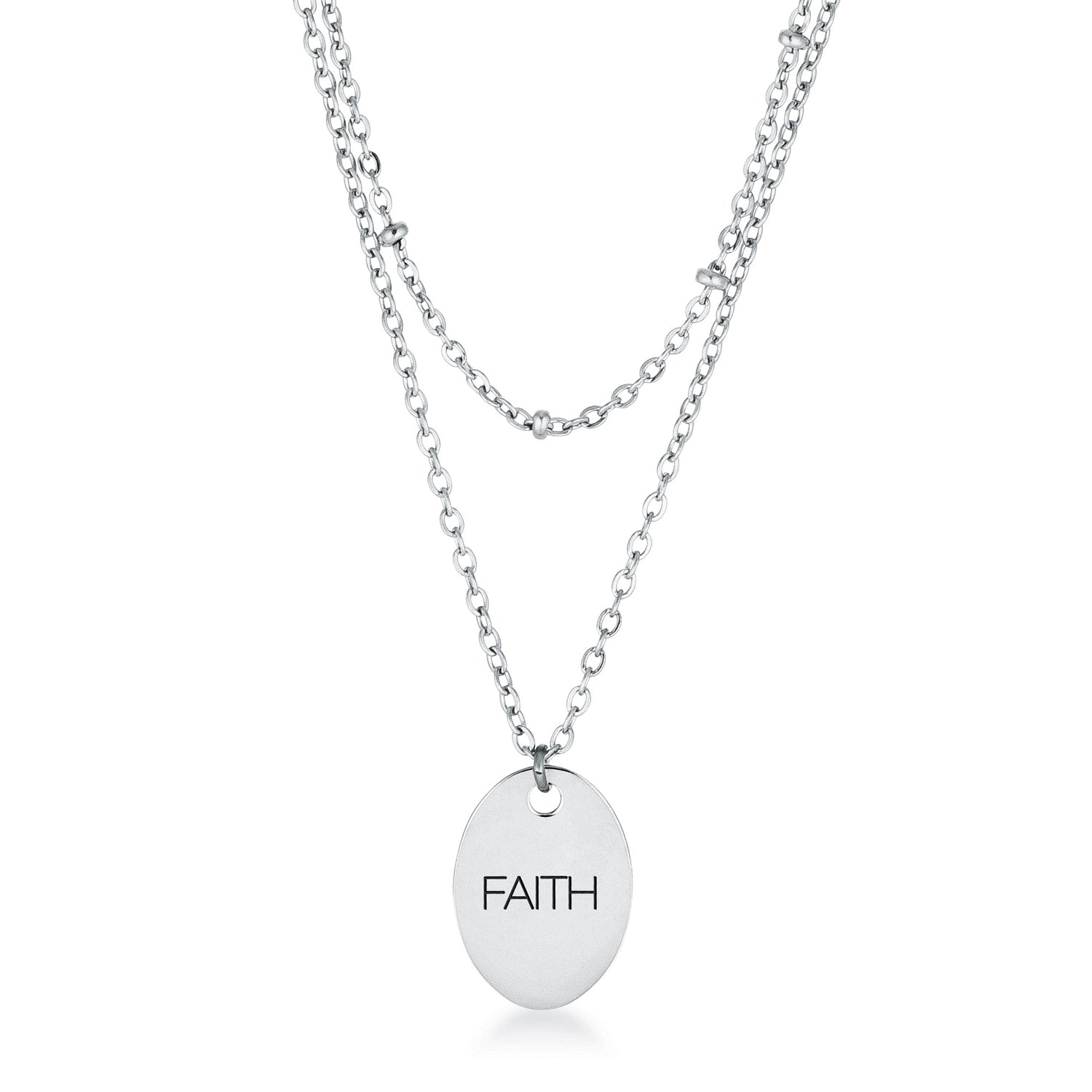 Double Chain FAITH Necklace SIlver