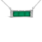 Sterling Silver Diamond Accent and Green Agate Bar Pendant Necklace