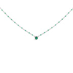 Sterling Silver Lab Created Emerald Bead Chain Necklace
