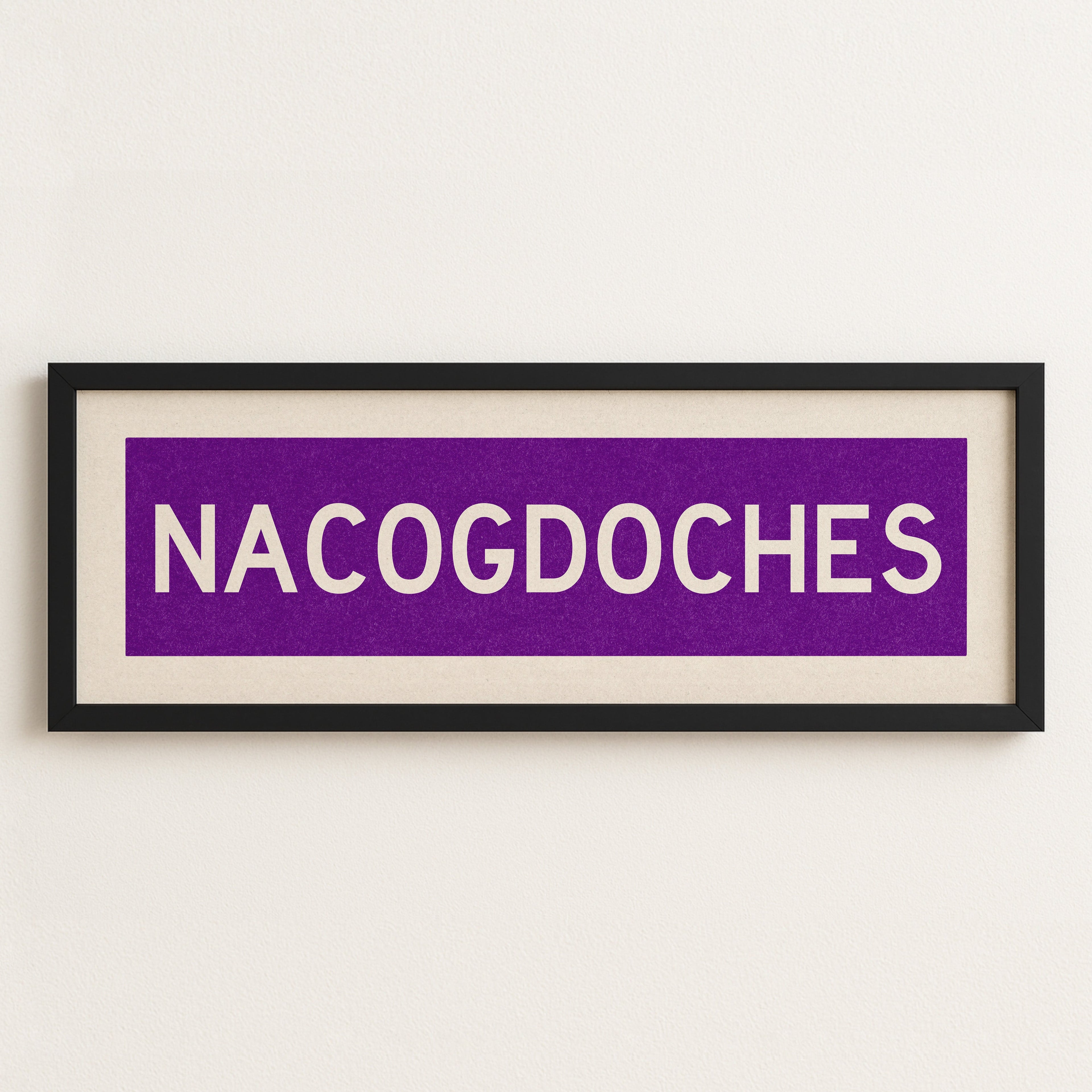 Framed Nacogdoches Purple and White Bus Scroll