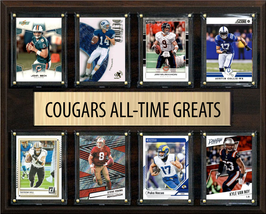 BYU Cougars Legends Plaque 8 Cards Eli Ty Detmer Steve Young Jim McMahon Puka Nacua