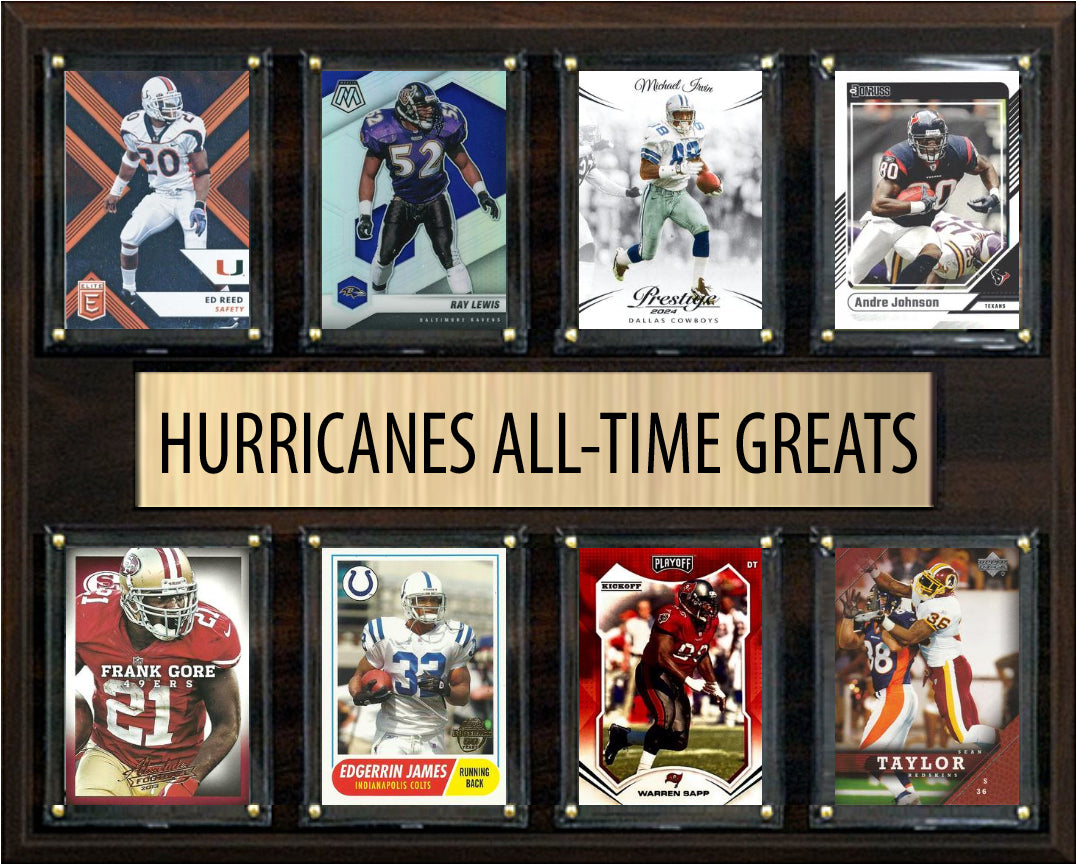 Miami Hurricanes Legends Plaque 8 Cards Ray Lewis Michael Irvin Andre Johnson Sapp
