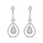 18K White Gold 1 1/4 Cttw Round Diamond Openwork Teardrop-Shaped Dangle Earrings (F-G Color, VS1-VS2 Clarity)