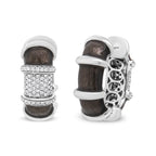 18K White Gold Flash Plated .925 Sterling Silver Clear Graphite Grey Enamel 5/8 Cttw Round Diamonds Huggie Hoop Earrings (F-G Color, VS1-VS2 Clarity)