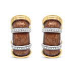 18K Yellow and White Gold Flash Plated .925 Sterling Silver Clear Brown Enamel 9/10 Cttw Round Diamonds Huggie Hoop Earrings (F-G Color, VS1-VS2 Clarity)