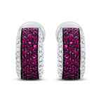 18K White Gold and Black Rhodium Plated 3/4 Cttw Round Diamonds and 1mm Round Red Ruby Huggie Hoop Earrings (F-G Color, VS1-VS2 Clarity)