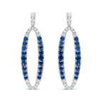 18K White Gold 1.11 Cttw Blue Round Diamond and Blue Sapphire Openwork Oval Shaped Dangle Earrings (F-G Color, VS1-VS2 Clarity)