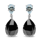 18K White Gold 1/5 Cttw Diamond with Pear Cut Sky Blue Topaz and Pear-Cut Black Onyx Gemstone Dangle Earring (G-H Color, SI1-SI2 Clarity)