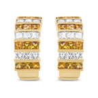 18K Yellow Gold 1 3/4 Cttw Invisible Set Princess Cut Diamond and 2.5mm Yellow Sapphire Huggie Hoop Earrings (F-G Color, VS1-VS2 Clarity)