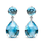 18K White Gold 1/5 Cttw Diamond with Round London Blue Topaz and 20 x 15mm Pear Cut Sky Blue Topaz Gemstone Dangle Earring (G-H Color, SI1-SI2 Clarity)
