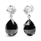 18K White Gold 1/5 Cttw Diamond with Round White Topaz and 20x15mm Pear Cut Black Onyx Gemstone Dangle Earring (G-H Color, SI1-SI2 Clarity)