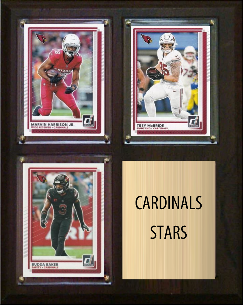 Arizona Cardinals Stars 2026 Fan Cave Plaque 8x10 3 Cards - Harrison Jr., McBride, Baker