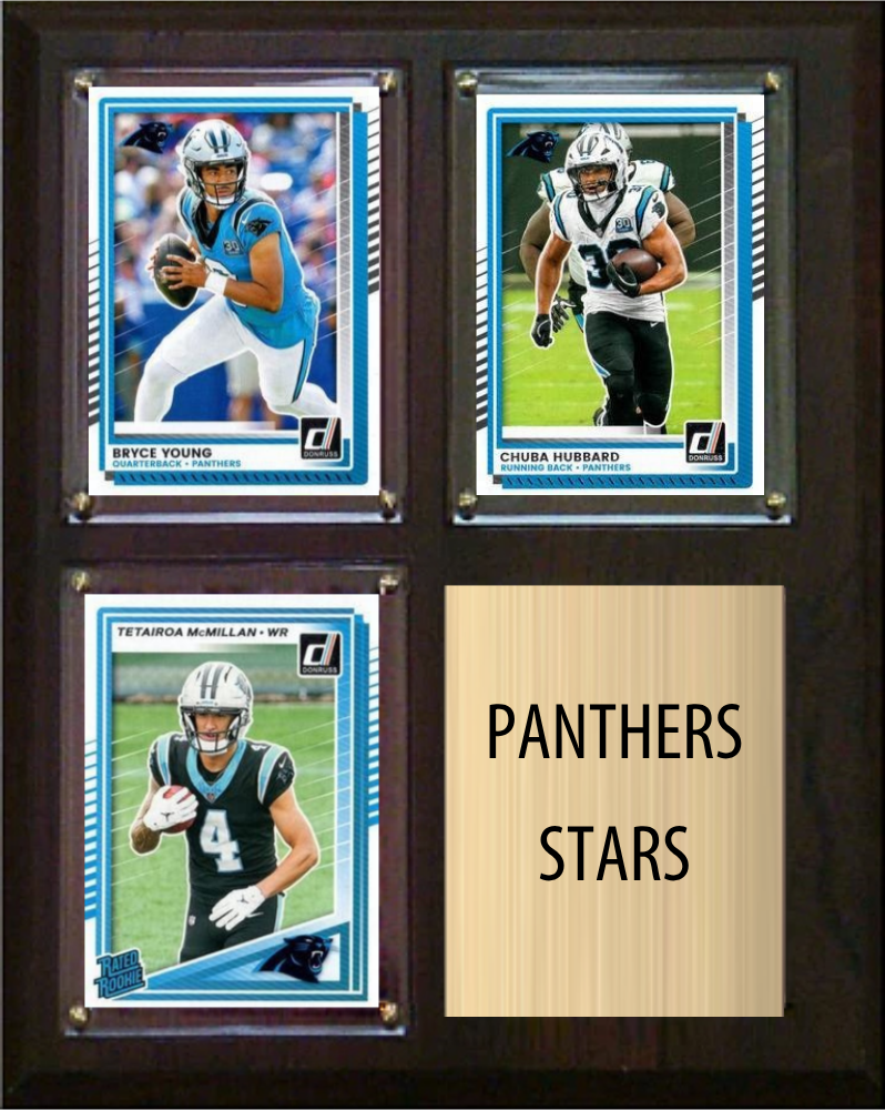 Carolina Panthers Stars 2026 Fan Cave Plaque 8x10 3 Cards - Young, Hubbard, McMillan