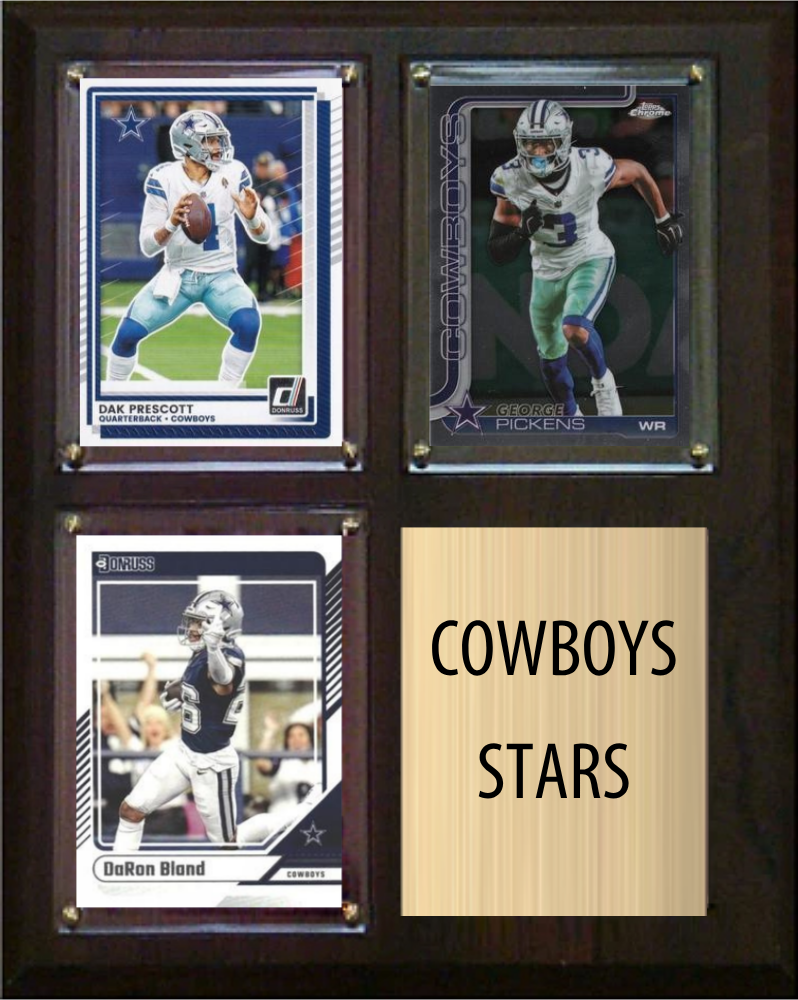 Dallas Cowboys Stars 2026 Fan Cave Plaque 8x10 3 Cards - Prescott, Pickens, Bland