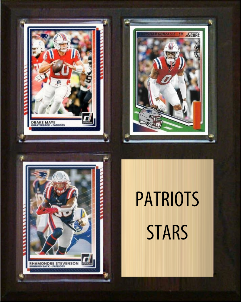 New England Patriots Stars 2026 Fan Cave Plaque 8x10 3 Cards - Maye, Gonzalez, Stevenson