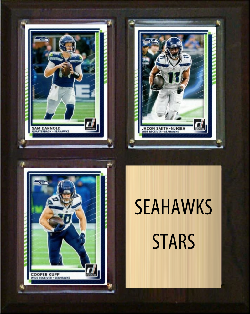 Seattle Seahawks Stars 2026 Fan Cave Plaque 8x10 3 Cards - Darnold, Smith-Njigba, Kupp