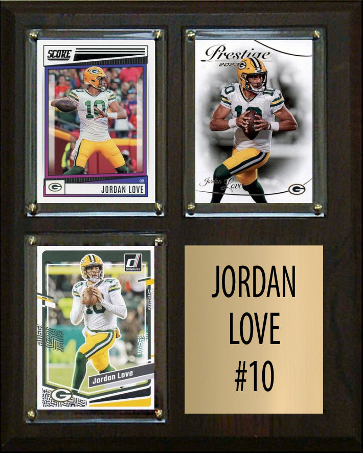 Jordan Love 3 Card Plaque Donruss Fleer Topps 2023 2024 Green Bay Packers
