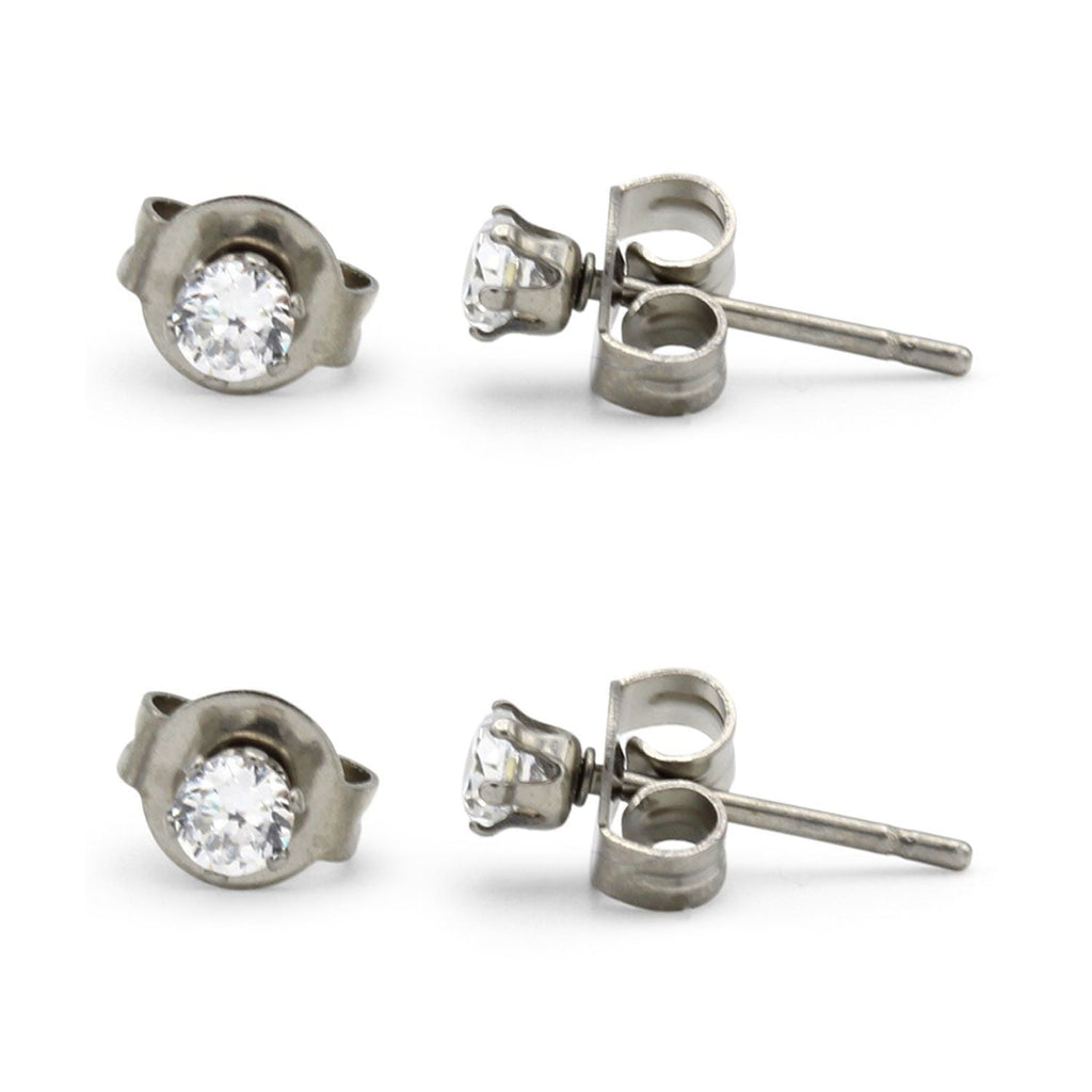 Cubic Zirconia Round Silver Stud Earrings Set Of 2 Stainless Steel Jewelry Men Women