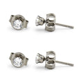 Cubic Zirconia Round Silver Stud Earrings Set Of 2 Stainless Steel Jewelry Men Women