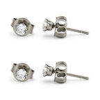 Cubic Zirconia Round Silver Stud Earrings Set Of 2 Stainless Steel Jewelry Men Women