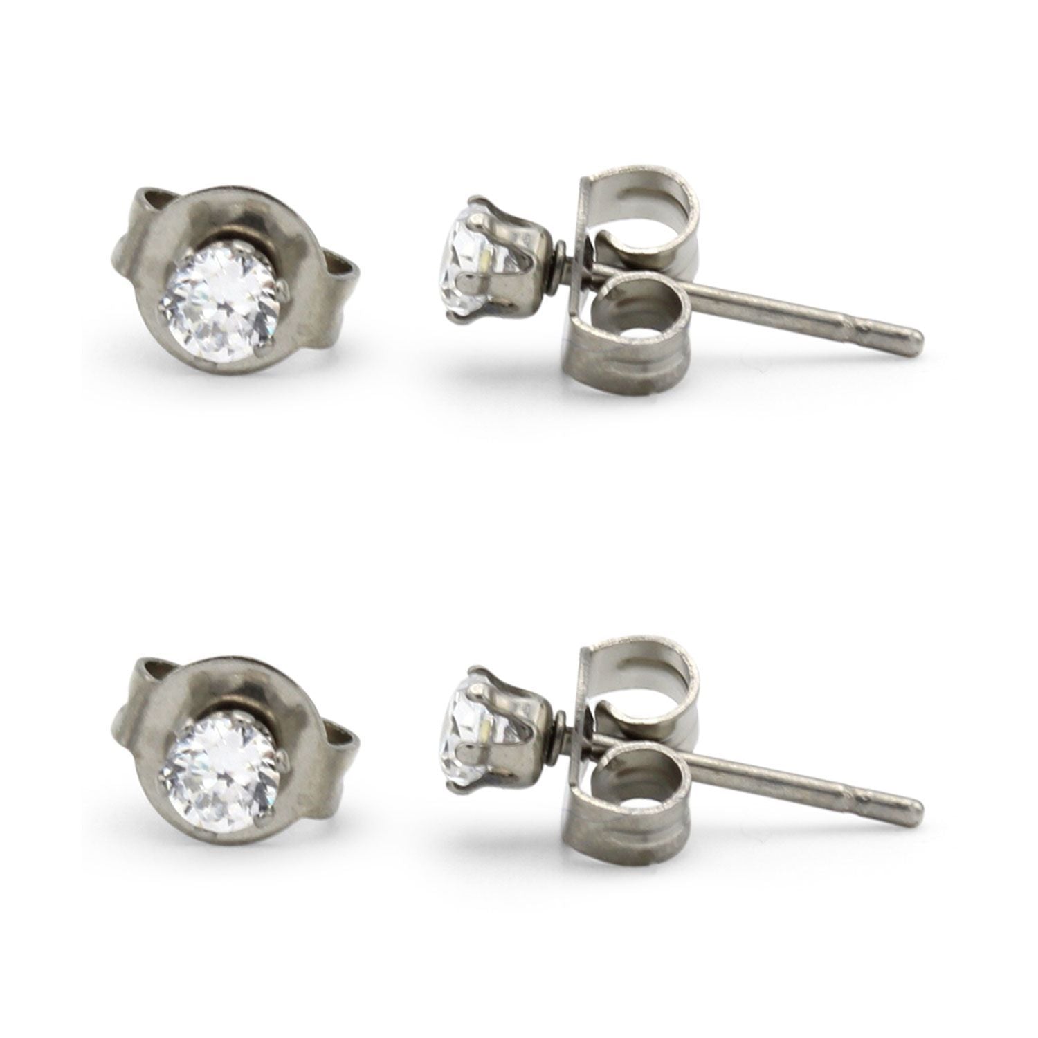 Cubic Zirconia Round Silver Stud Earrings Set Of 2 Stainless Steel Jewelry Men Women