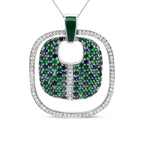 .925 Sterling Silver Green Enamel Pendant with 1/2 Cttw Diamond, Sapphire, and Tsavorite Openwork Statement 18" Pendant Necklace (F-G Color, VS1-VS2 Clarity)
