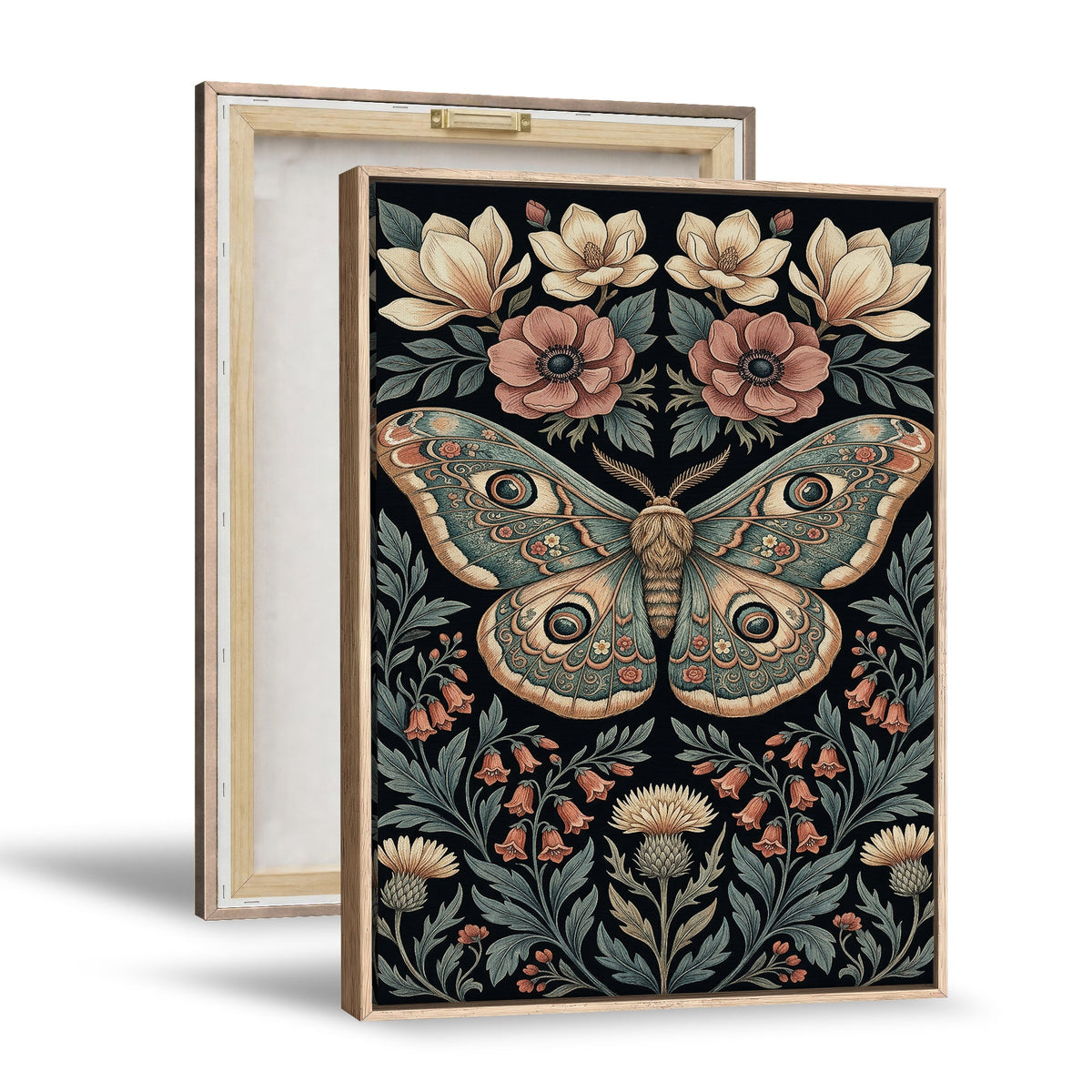 William Morris Style Prints Canvas Wall Art, Inner Framed, Vintage Bee Botanical Decor
