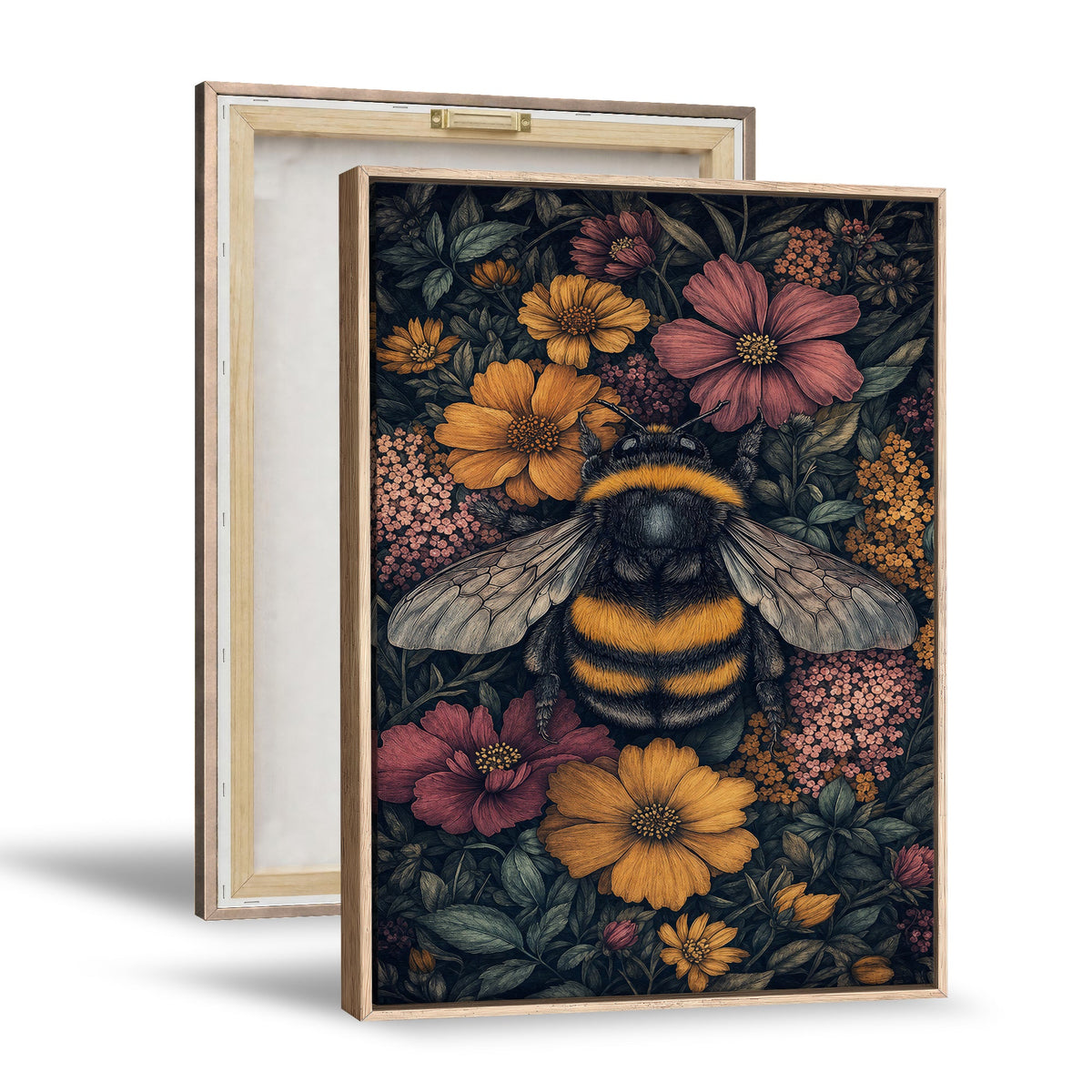 William Morris Style Prints Canvas Wall Art Inner Framed, Vintage Bee Floral Decor