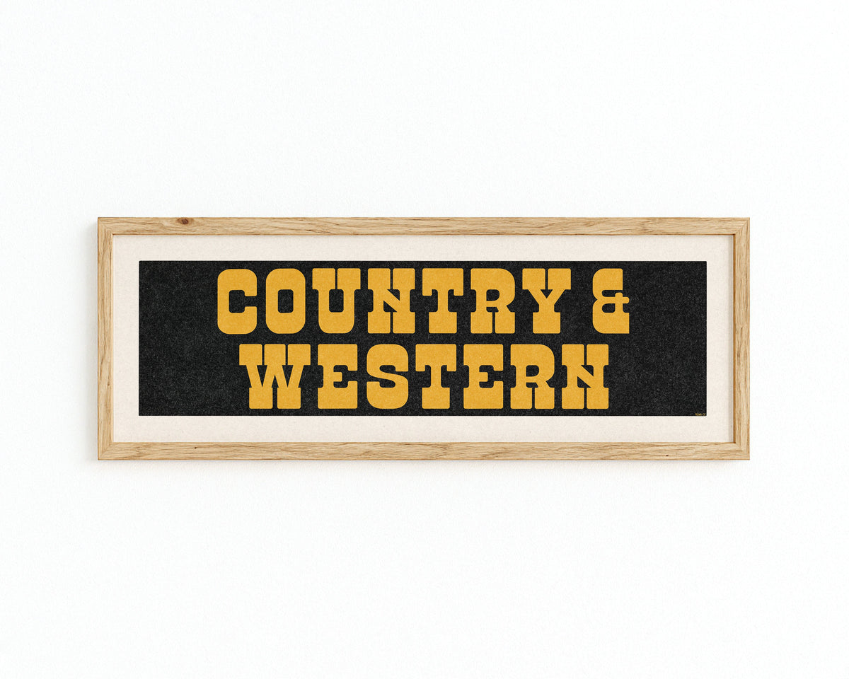 Framed COUNTRY & WESTERN Sign Black & Gold Art Print