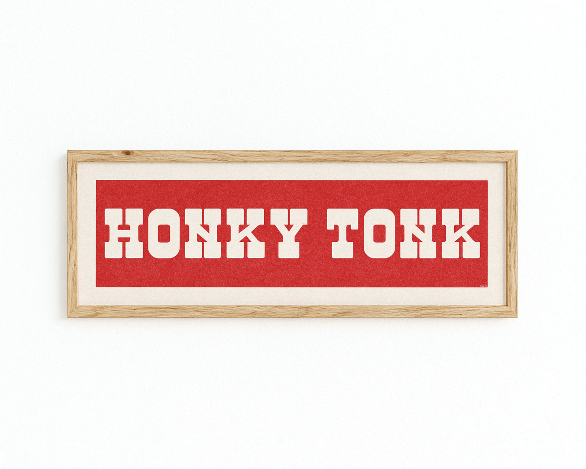 Framed HONKY TONK Sign Red & White Art Print