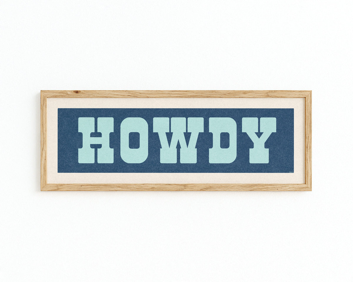 Framed HOWDY Sign Blue & Aqua Art Print