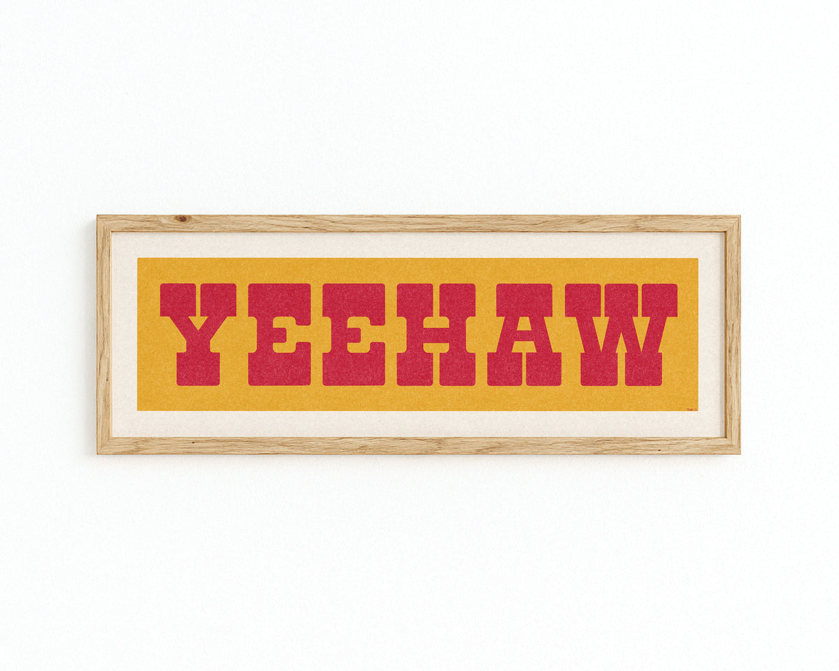 Framed YEEHAW Sign Gold & Red Art Print