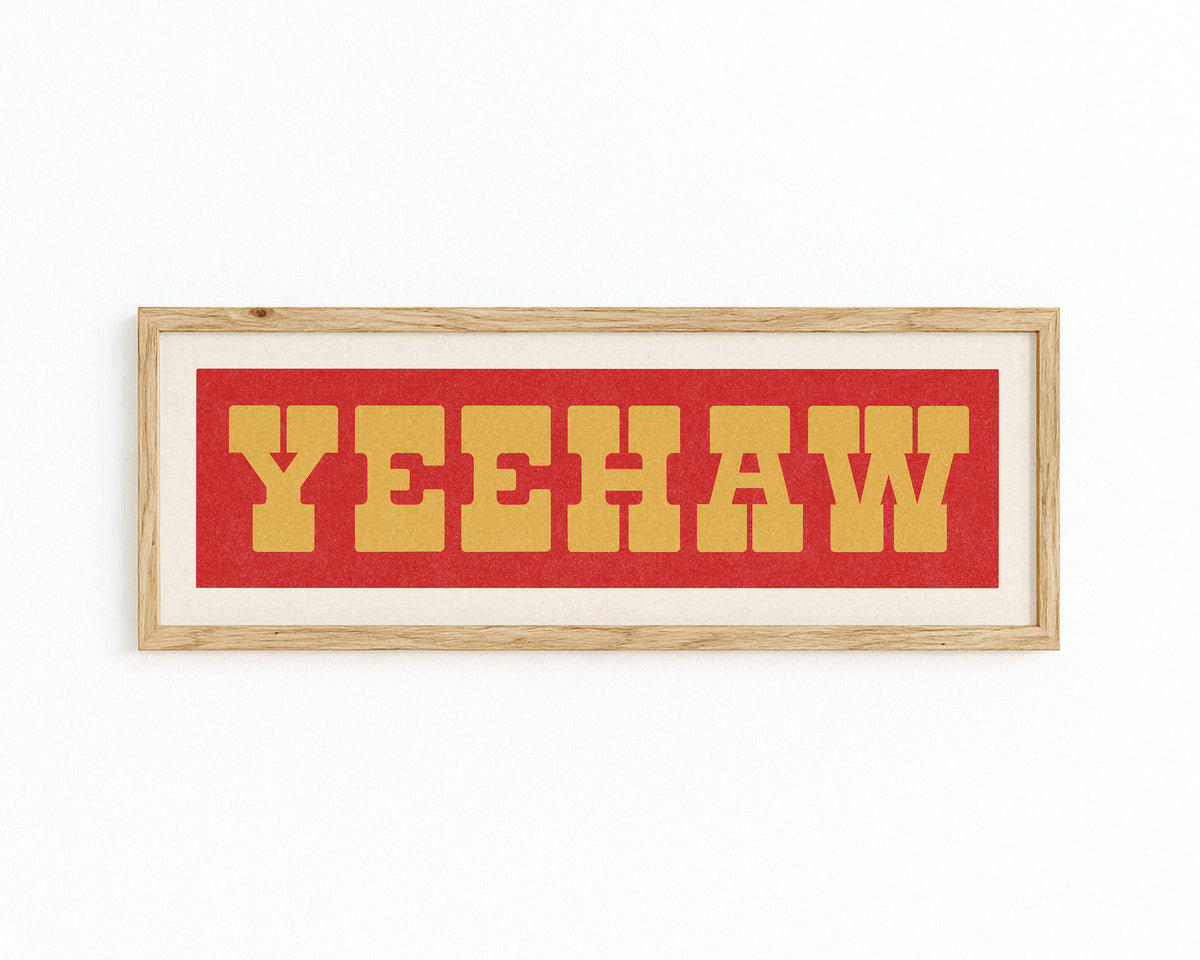 Framed YEEHAW Sign Red & Gold Art Print