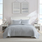Nautica Coleridge Blue Vertical Stripes Reversible Cotton Quilt 3 Piece Set