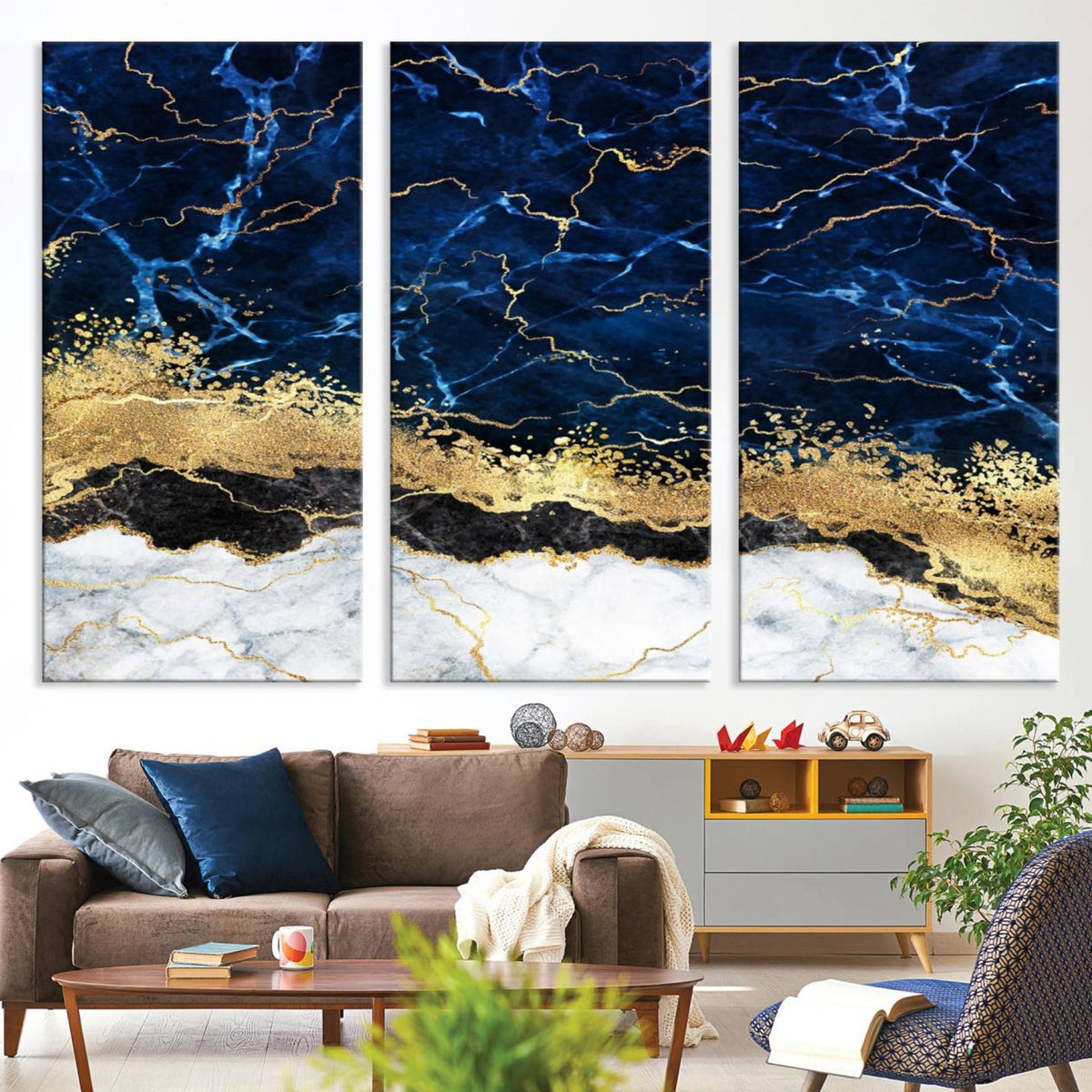 Navy Blue Marble Fluid Effect Wall Art | Abstract Canvas Print