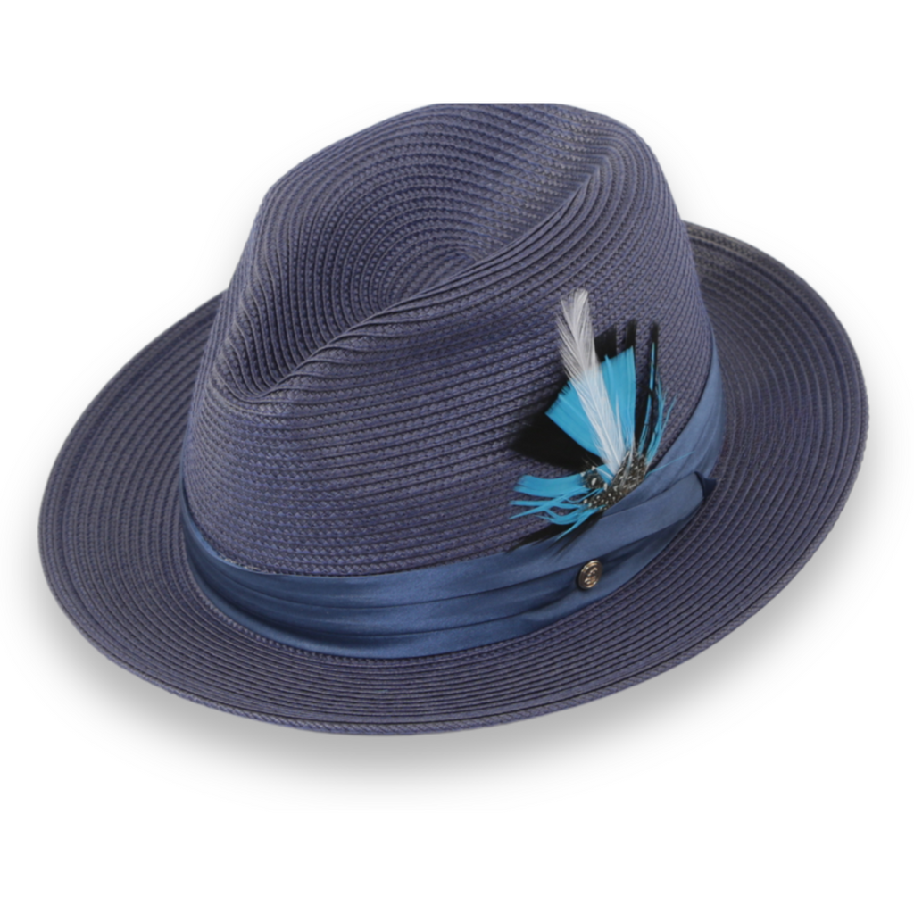 Tapa Crushable Straw Hat Fedora in Navy