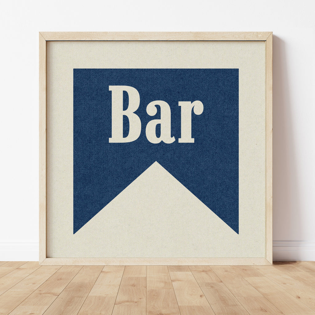 Bar Navy Banner Tab Typography Square Art Print