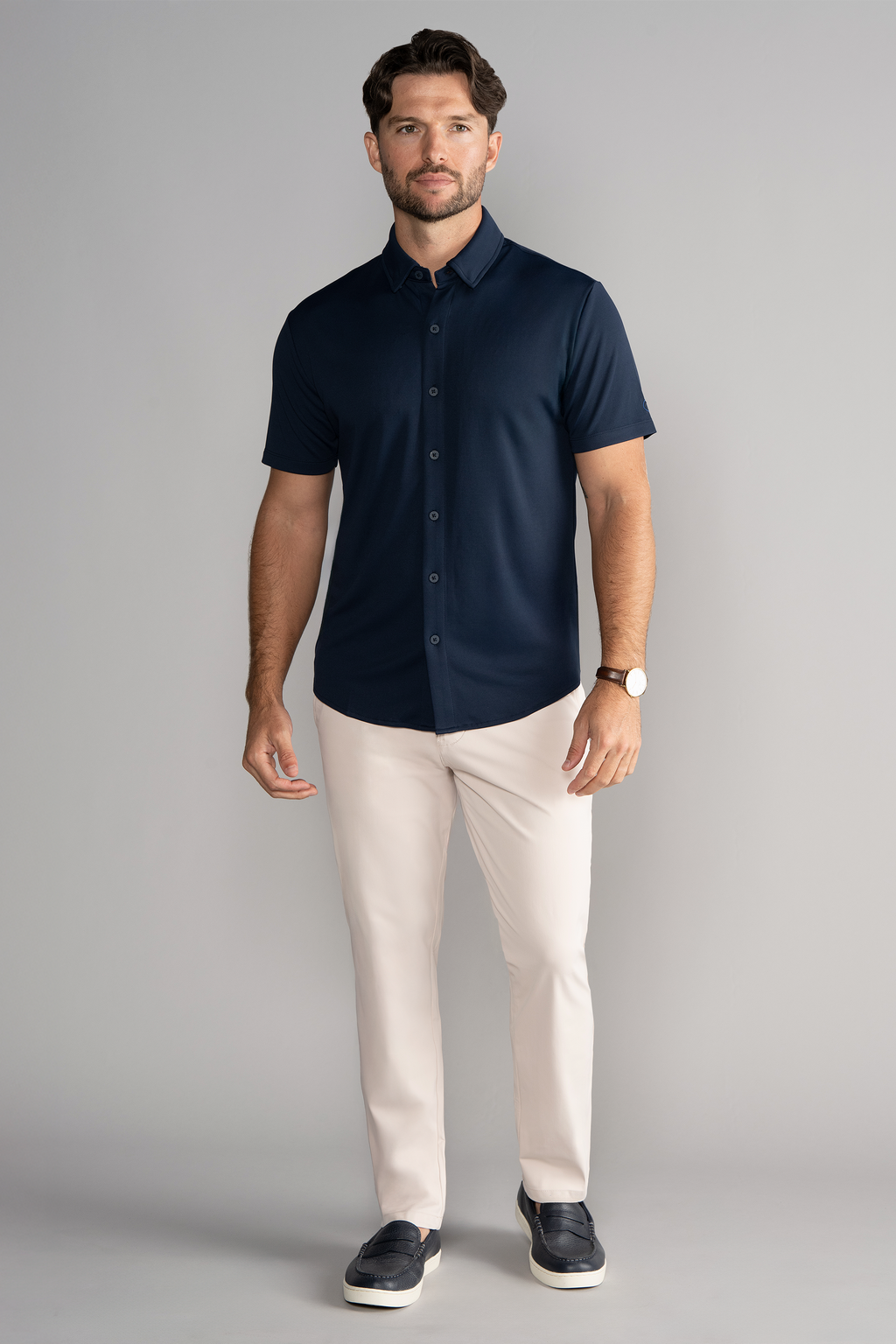 Short Sleeve Button Down Polo Solid // Navy