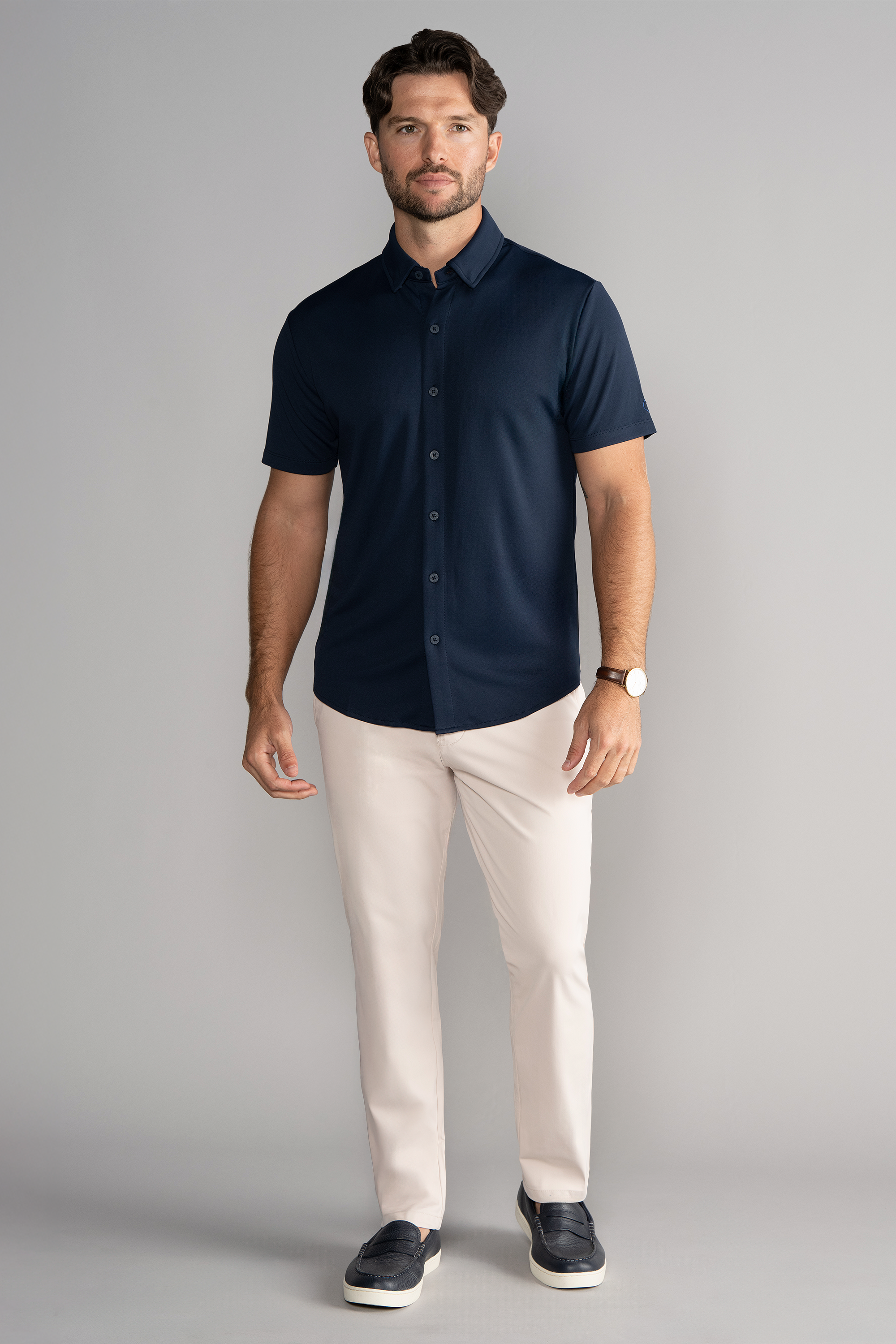 Short Sleeve Button Down Polo Solid // Navy