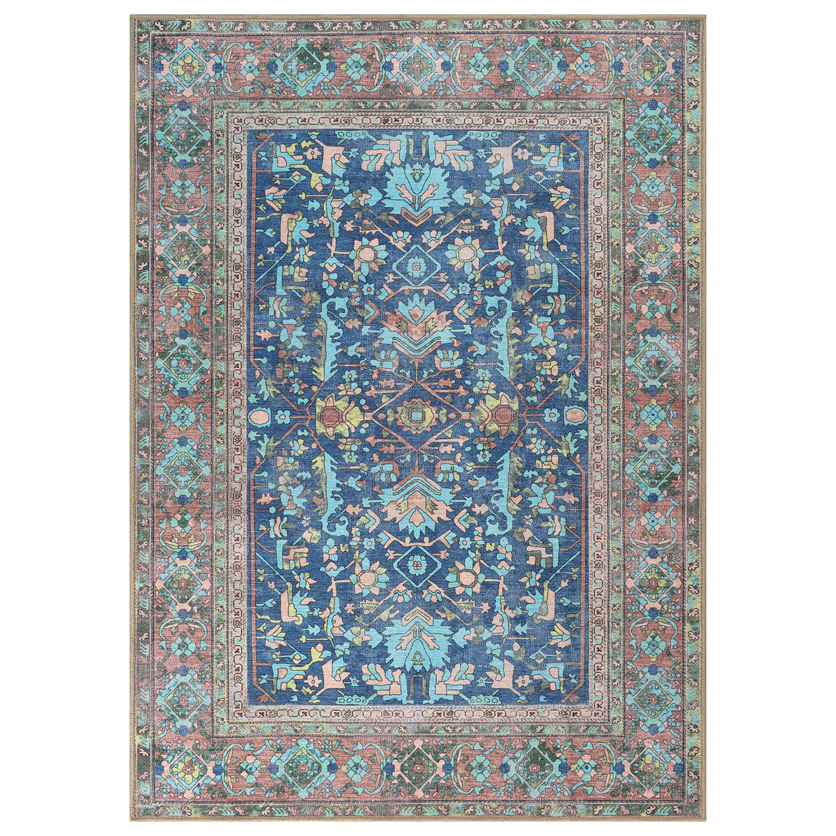 Navy Blue Boho Oushak Washable Rug