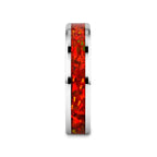 NEBULA Tungsten Wedding Band with Beveled Edges and Red Opal Inlay - 4mm - 8mm