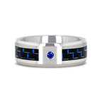 NEPTUNE Tungsten Carbide Ring with Black and Blue Carbon Fiber and Blue Sapphire Setting with Bevels - 8mm