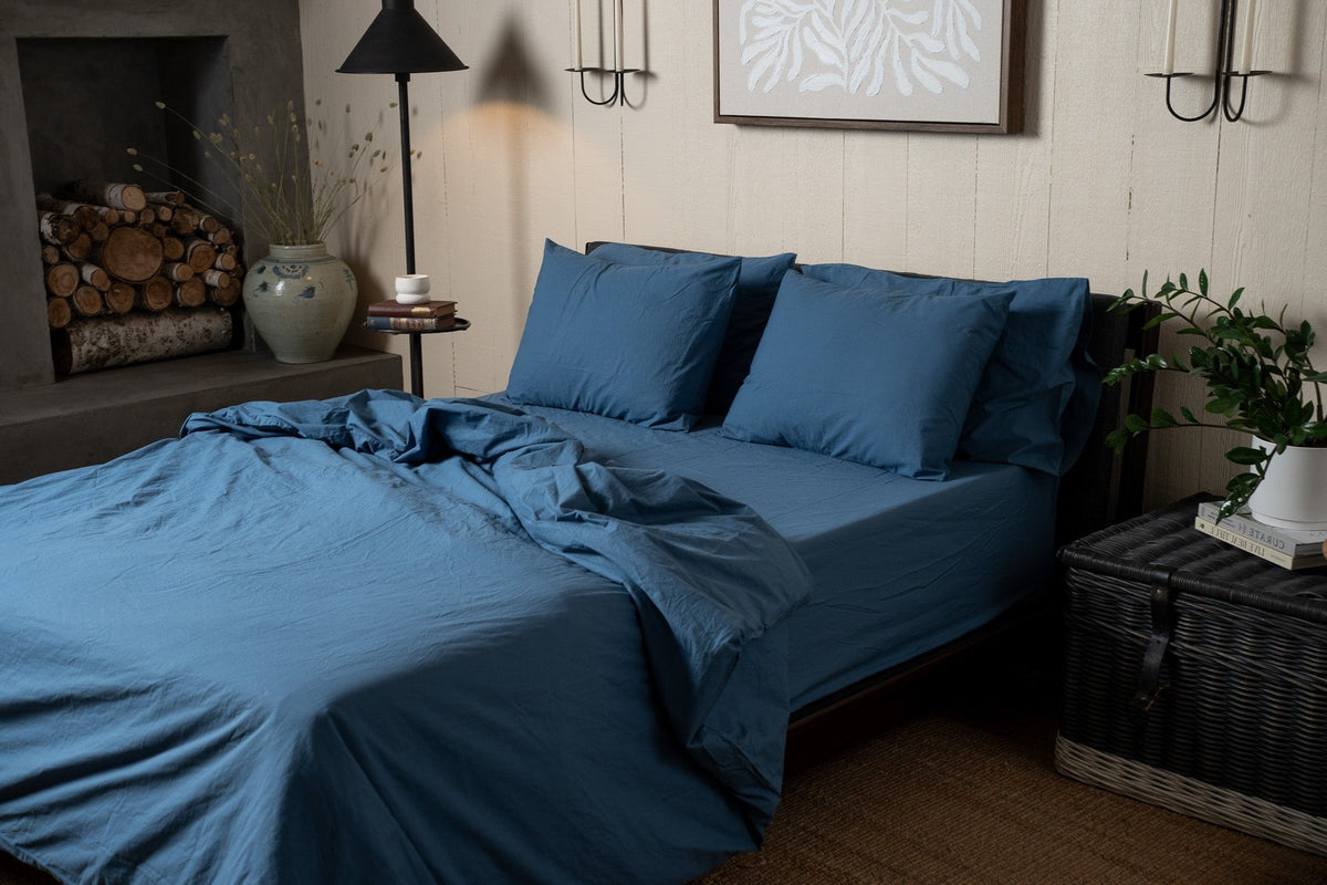 Crinkle Percale Organic Cotton Duvet Cover Set + Shams
